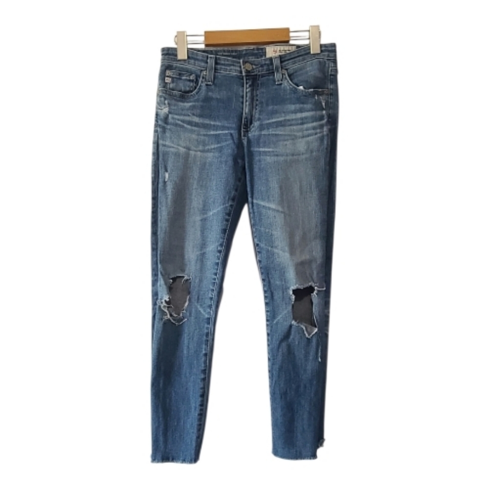 AG Adriano Goldschmied The Prima Cigarette Crop distressed jeans, sz 27